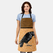カラスまたはカラスのハロウィーンオレンジと黒 エプロン (着用した状態)