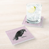 カラスまたはカラスのハロウィーンピンクと黒 ガラスコースター (アングル)