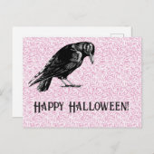 カラスまたはカラスのハロウィーンピンクと黒 シーズンポストカード (正面/裏面)