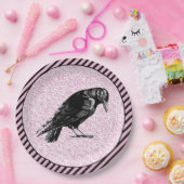 カラスまたはカラスのハロウィーンピンクと黒 ペーパープレート (パーティー)