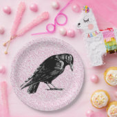 カラスまたはカラスのハロウィーンピンクと黒 ペーパープレート (パーティー)