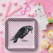 カラスまたはカラスのハロウィーンピンクと黒 ペーパープレート (パーティー)