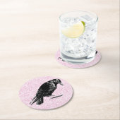 カラスまたはカラスのハロウィーンピンクと黒 ラウンドペーパーコースター (インサイチュ)