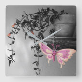 カラスプラッシュバタフライスチルライフ写真 スクエア壁時計 (正面)