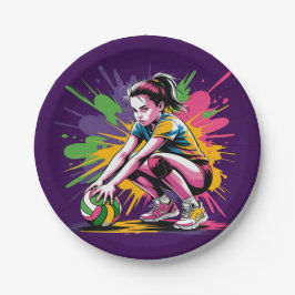 カラスプラッシュバレーボールガールバースデーパーティー ペーパープレート