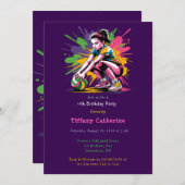 カラスプラッシュバレーボールガールバースデーパーティー 招待状 (正面/裏面)