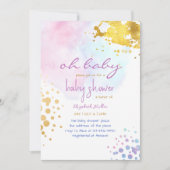 カラスプラッシュピンク金ゴールドベビーガールシャワー招待状 招待状 (正面)