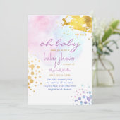 カラスプラッシュピンク金ゴールドベビーガールシャワー招待状 招待状 (スタンド正面)