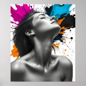 カラスプラッシュ付きモノクロ女性ポートレート ポスター (正面)