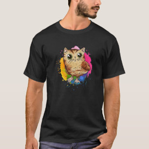 カラスプラッシュ付き可愛いベビーネコ型フクロウ Tシャツ