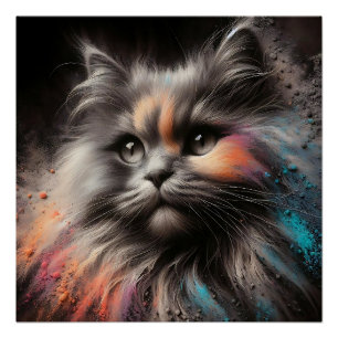 カラスプラッシュ抽象芸術猫アート長毛猫 ポスター