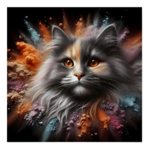 カラスプラッシュ抽象芸術猫アート長毛猫 ポスター