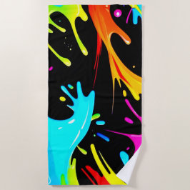 カラスプラッシュ:抽象芸術アート ビーチタオル