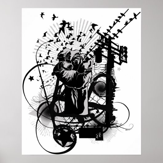 カラス図解入りの、写真付きのや落書き付きアーバン拳! ポスター (正面)