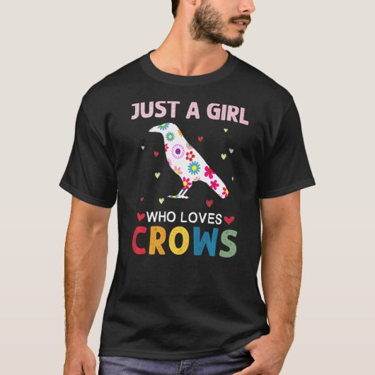 カラス好きカラスを愛する女の子だけのデイジーフロー Tシャツ (正面)