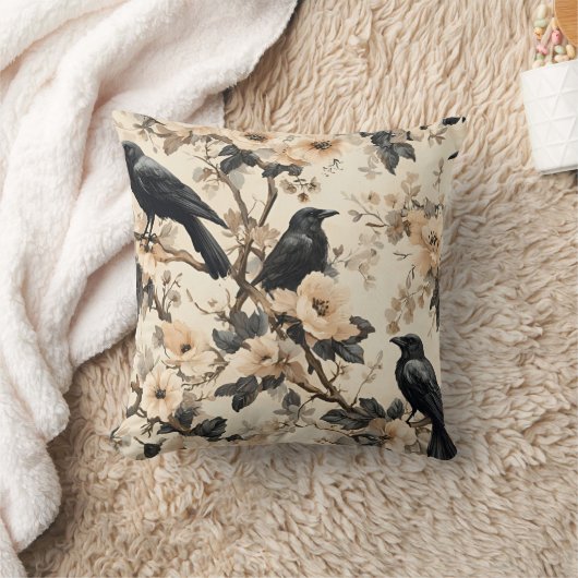 カラス模様 クッション (ブランケット)