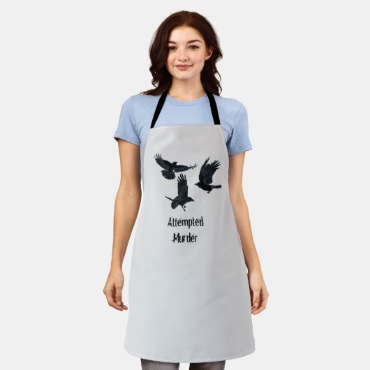 カラス殺しの鳥のグループ黒いシルエット エプロン (着用した状態)