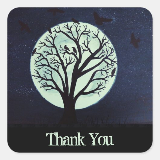 カラス白熱［赤熱］光を放つと木の月明かりありがとう スクエアシール (正面)