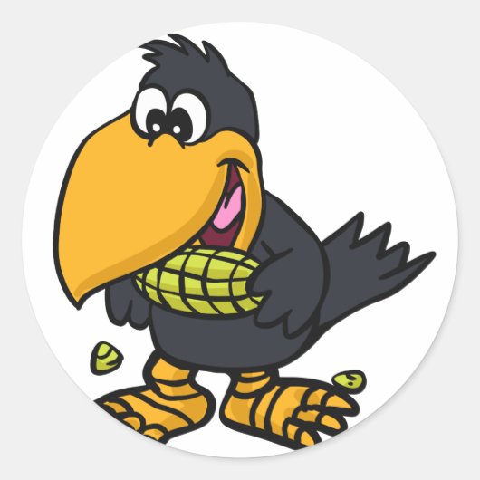 カラス食べコーン |背景色の選択 ラウンドシール (正面)