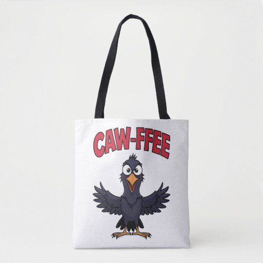 カラス コーヒー好き 面白い CAW-FFEE トートバッグ (正面)