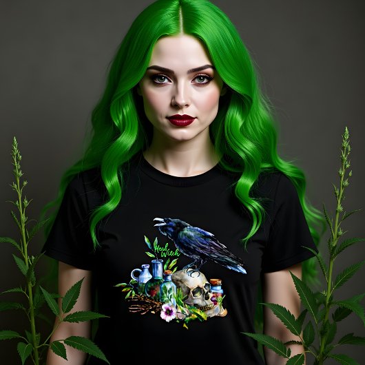 カラス、スカル、ハーブ Tシャツ