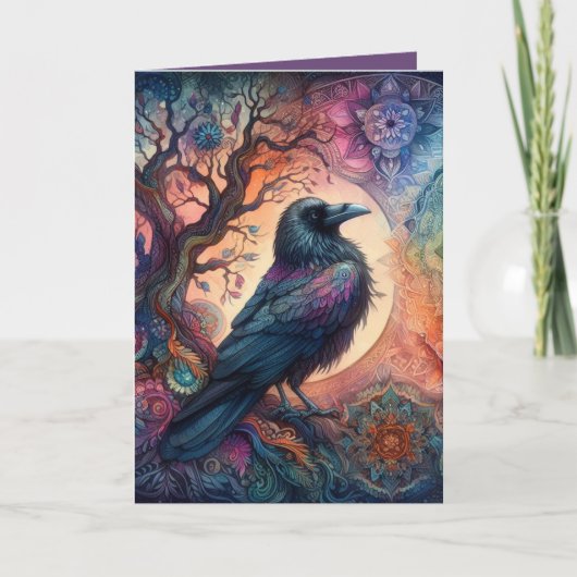 カラス・ツリー・オブ・ライフ・マンダラ異教の カード (正面)