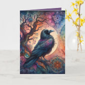 カラス・ツリー・オブ・ライフ・マンダラ異教の カード (黄色い花)