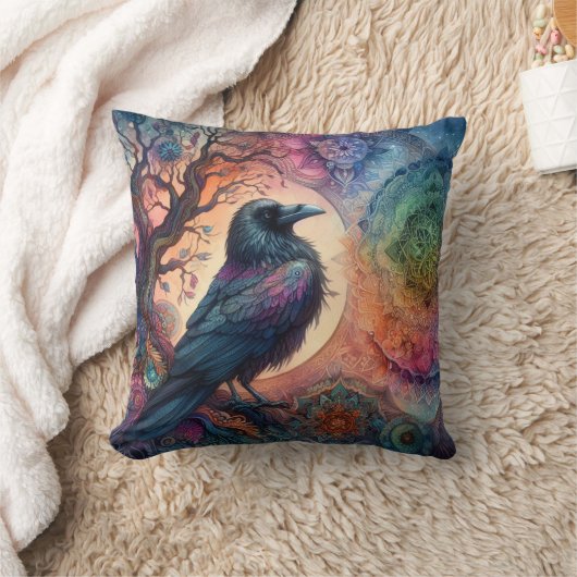 カラス・ツリー・オブ・ライフ・マンダラ異教の クッション (ブランケット)