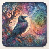 カラス・ツリー・オブ・ライフ・マンダラ異教の スクエアペーパーコースター (正面)
