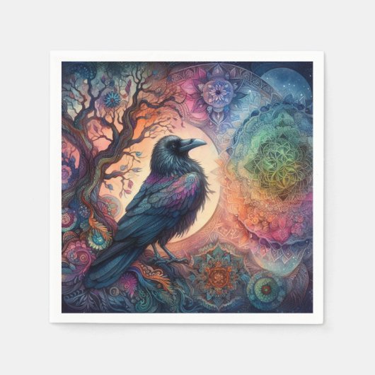 カラス・ツリー・オブ・ライフ・マンダラ異教の スタンダードカクテルナプキン (正面)