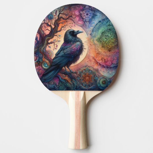 カラス・ツリー・オブ・ライフ・マンダラ異教の 卓球ラケット (正面)