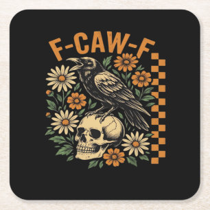 カラス ワタシはF-Caw-F かっこいい ユニーク スクエアペーパーコースター