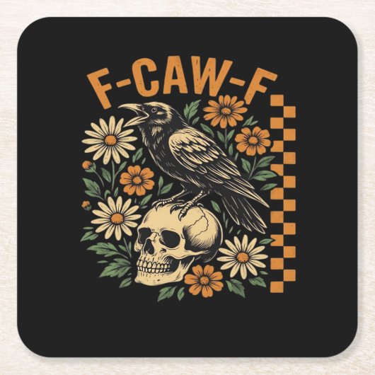カラス ワタシはF-Caw-F かっこいい ユニーク スクエアペーパーコースター (正面)