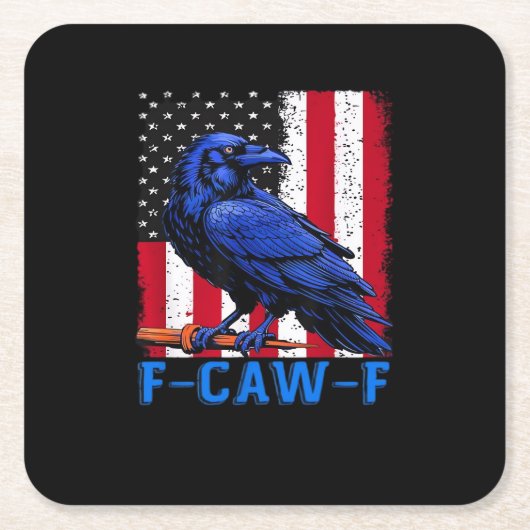カラス 面白い F-Caw-F シンプル デザイン スクエアペーパーコースター (正面)