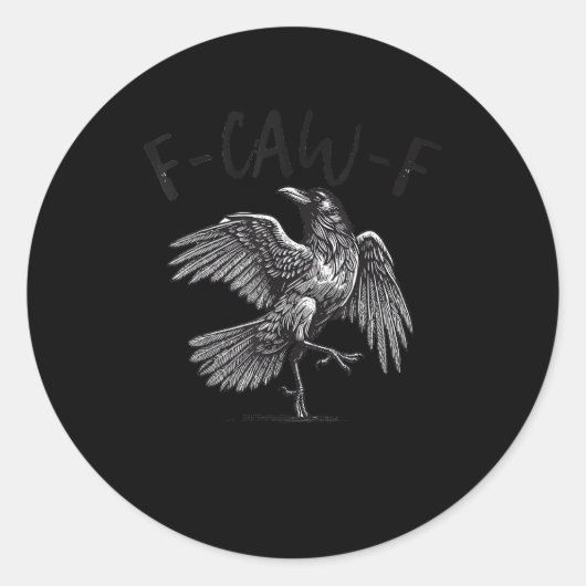 カラス、F-Caw-F おもしろ鳥レトログラフィック ラウンドシール (正面)