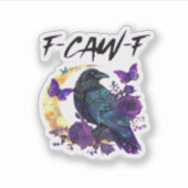 カラス F Caw F おもしろ 鳥 月 ゴシック デザイン シール (正面)