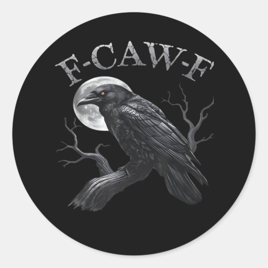 カラス F-Caw-F 面白い 鳥 月 レトロ クラシック ラウンドシール (正面)