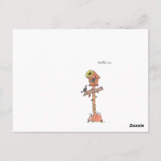 カラスin秋のバードハウスヒマワリとカボチャ ポストカード (裏面)