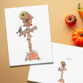 カラスin秋のバードハウスヒマワリとカボチャ ポストカード