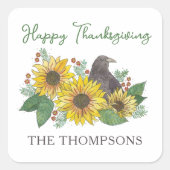 カラスin秋の花サンクスギビング封筒用シール スクエアシール (正面)