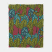 カラテア植物パターン – 濃い赤 フリースブランケット (正面)