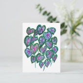 カラディウムピンク&グリーン葉ウォーターカラーアート ポストカード (スタンド正面)