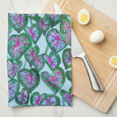 カラデカラフルィウム水の色葉のピンクグリーン キッチンタオル (四つ折り)