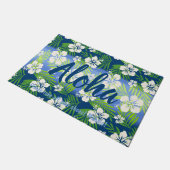 カラニ絞り染めブレンドトロピカルハイビスカスブルー ドアマット (アングル)