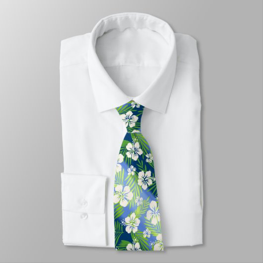 カラニ絞り染めブレンドトロピカルハイビスカスブルー ネクタイ (タイ)