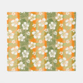 カラニ絞り染めブレンドトロピカルハイビスカス – オレンジ フリースブランケット (正面(横))