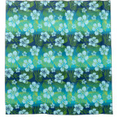 カラニ絞り染めブレンドトロピカルハイビスカス – ティール(緑がかった色) シャワーカーテン (正面)