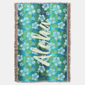 カラニ絞り染めブレンドトロピカルハイビスカス – ティール（緑がかった色） スローブランケット (正面縦)