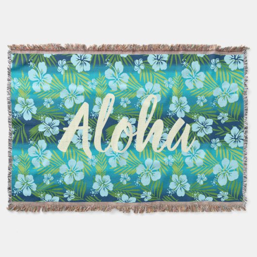 カラニ絞り染めブレンドトロピカルハイビスカス – ティール（緑がかった色） スローブランケット (正面)