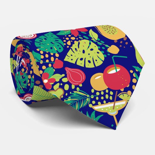 カラフの熱帯果実と花のパターン ネクタイ (ロール)